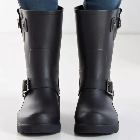 Hunter Original Rubber Biker Rain Boots - Black Size 6 - Picture 2 of 16